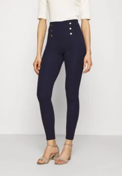 Anna Field Punto Leggings With Button Detail - Legging - Dark Blue